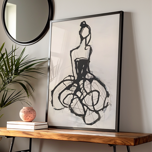 Ballerina Figure Monochrome Wall Art, Black and White Dancer Poster, Abstract Modern Print