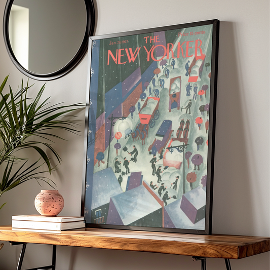 New Yorker 1927 Winter Snow Scene Poster, Vintage NYC Street Art Print, Wall Decor