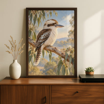 Kookaburra Wall Art, Australian Bird Print, Eucalyptus Nature Poster, Wildlife Art