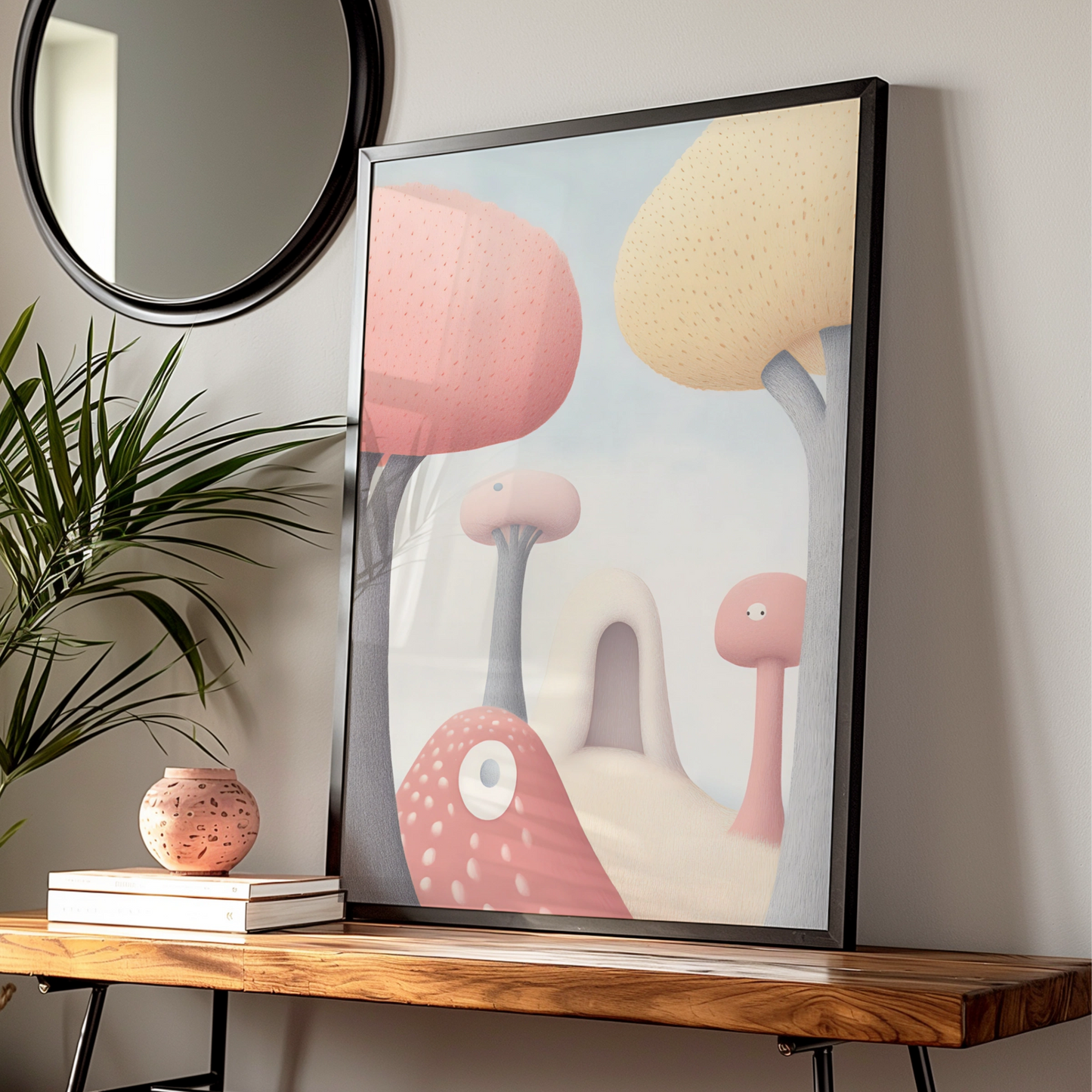 Mushroom Nursery Wall Art, Pastel Fantasy Print, Cute Kids Room Poster, Whimsical Decor