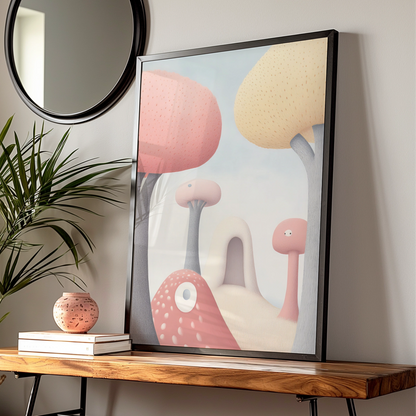 Mushroom Nursery Wall Art, Pastel Fantasy Print, Cute Kids Room Poster, Whimsical Decor