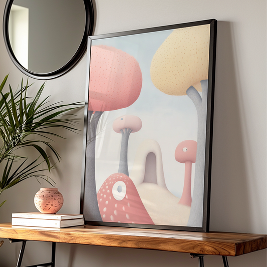 Mushroom Nursery Wall Art, Pastel Fantasy Print, Cute Kids Room Poster, Whimsical Decor