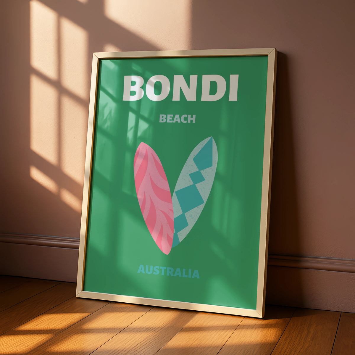 Bondi Beach Australia Travel Poster, Retro Surf Wall Art, Sydney Coastal Print