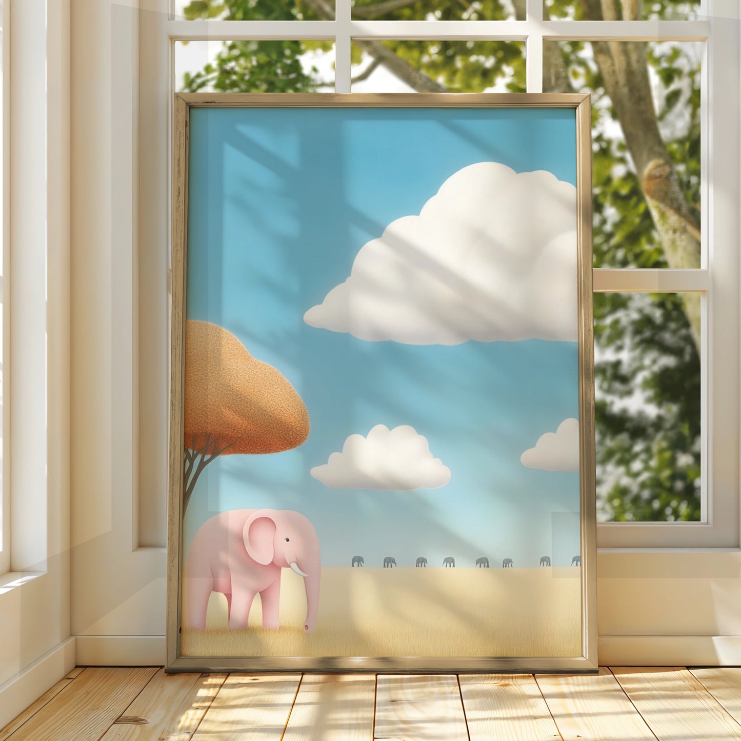 Elephant Nursery Wall Art, Pink Elephant Print, Safari Kids Room Poster, Baby Animal Decor