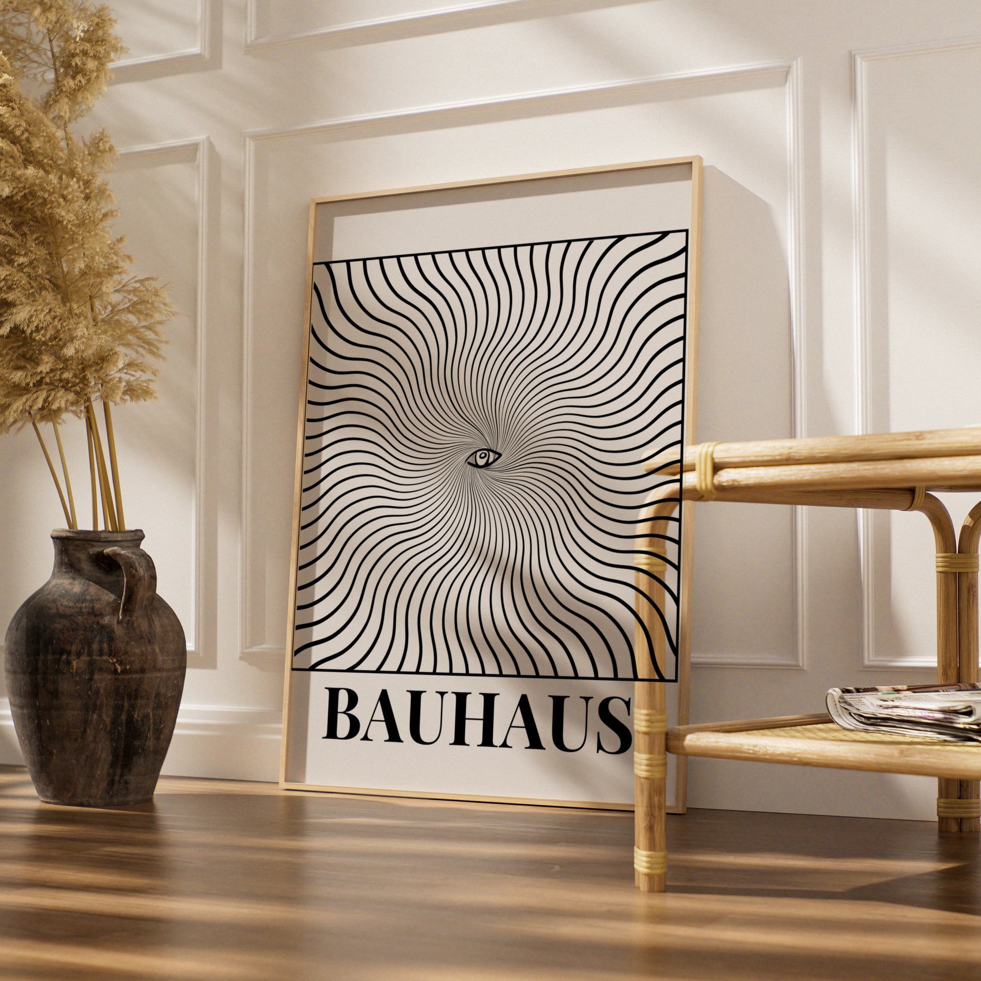 Bauhaus Eye Swirl Poster, Black White Maximalist Wall Art, Optical Illusion Print