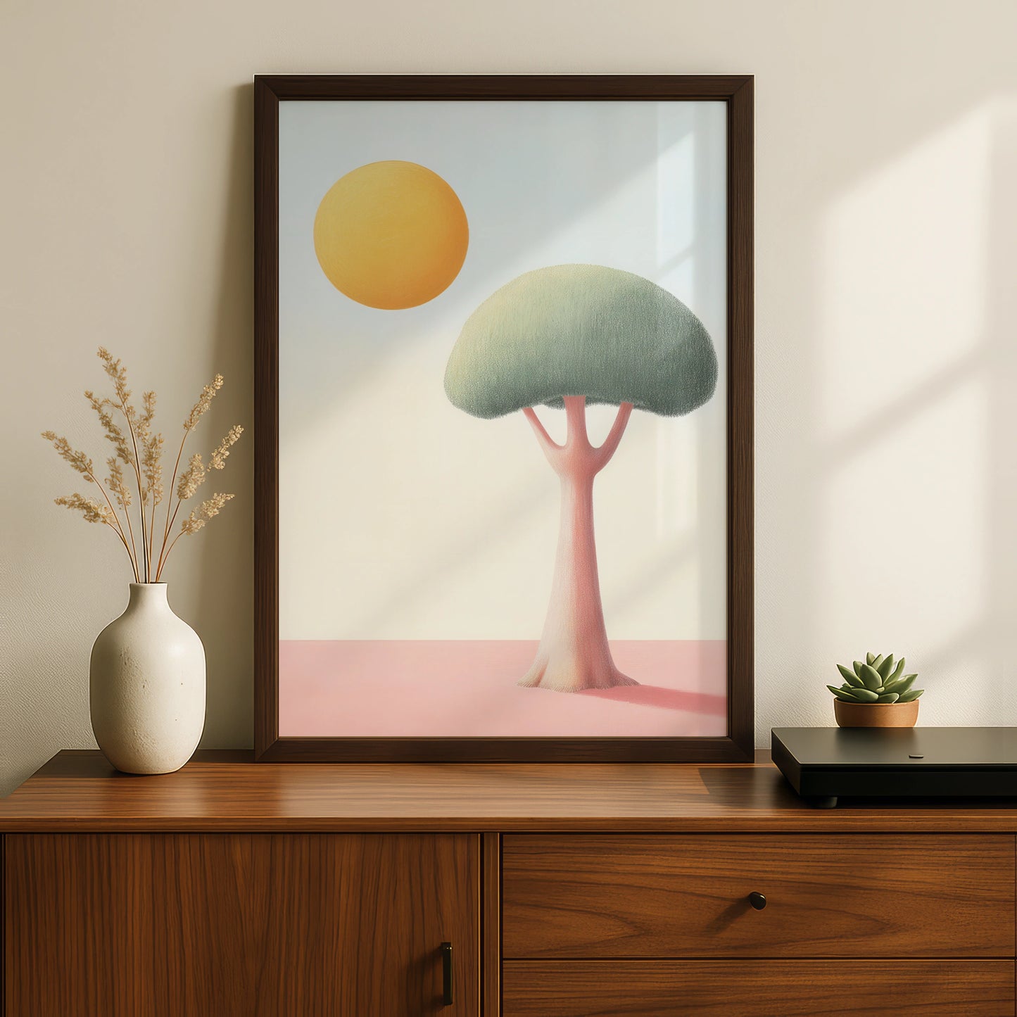 Nursery Wall Art Tree Print, Pastel Sun Poster, Baby Room Decor, Minimalist Kids Art