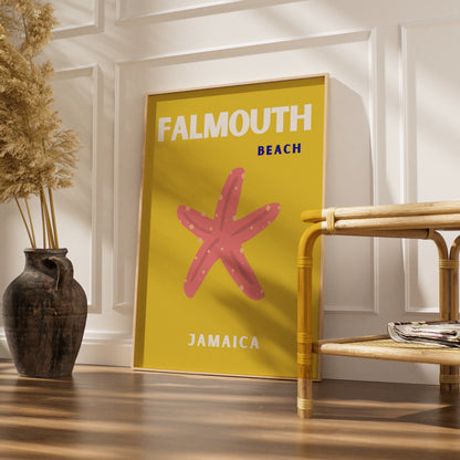 Falmouth Beach Jamaica Travel Poster, Caribbean Wall Art, Retro Tropical Print
