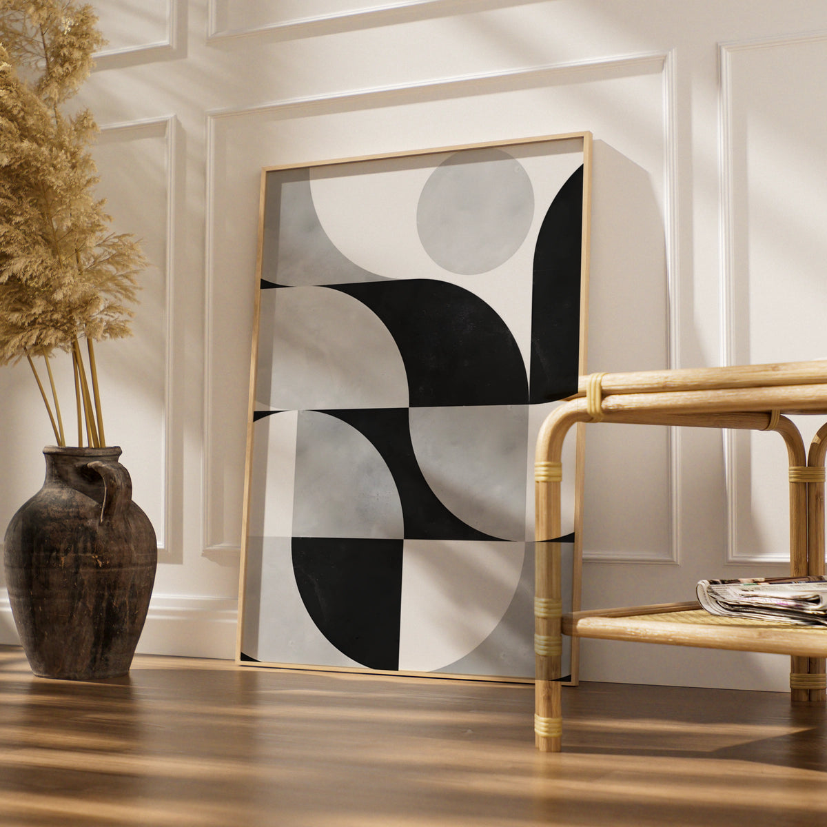 Geometric Monochrome Abstract Poster, Black and White Modern Wall Art Print