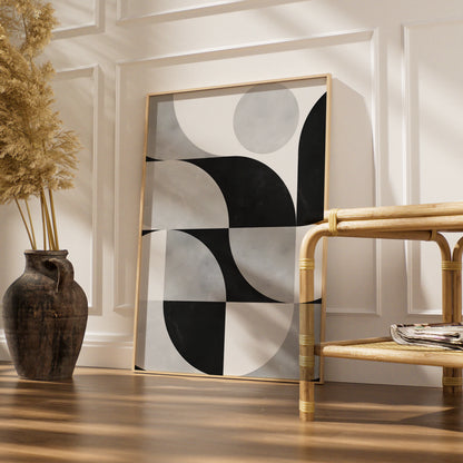 Geometric Monochrome Abstract Poster, Black and White Modern Wall Art Print