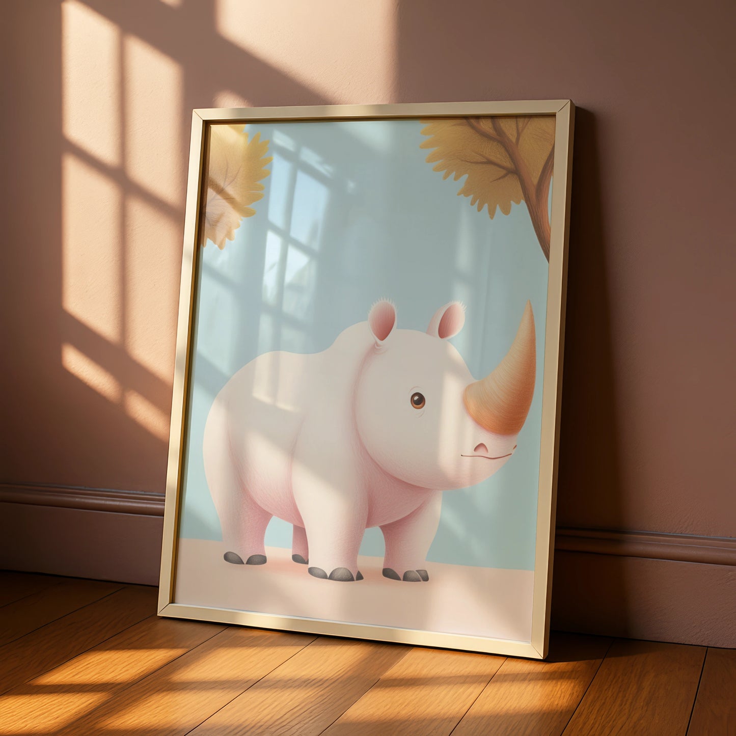 Cute Rhino Nursery Wall Art, Baby Animal Poster, Safari Kids Room Print, Blue