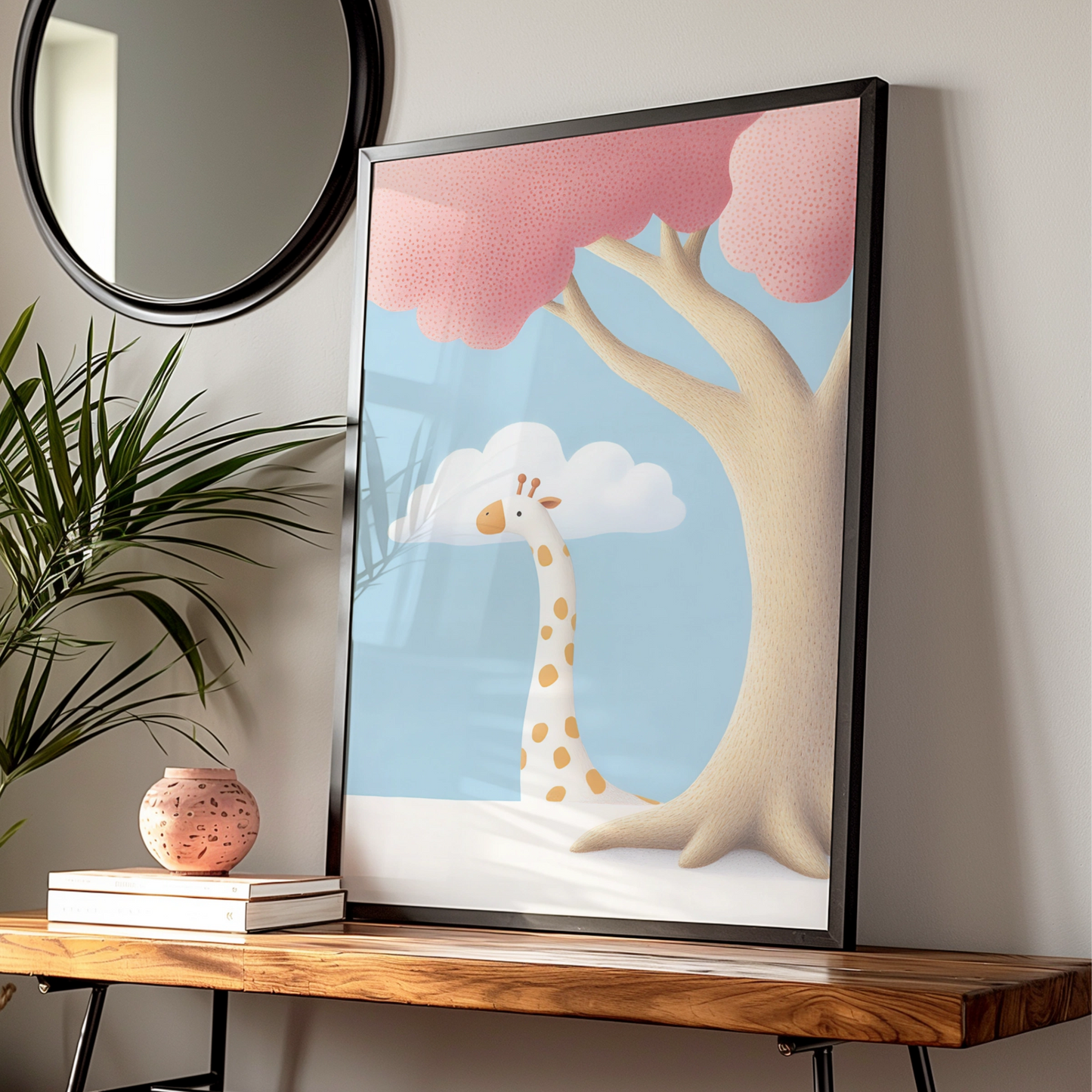 Giraffe Nursery Wall Art, Pink Tree Baby Print, Animal Poster, Kids Room Decor