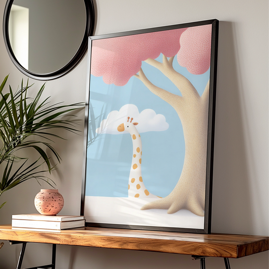 Giraffe Nursery Wall Art, Pink Tree Baby Print, Animal Poster, Kids Room Decor