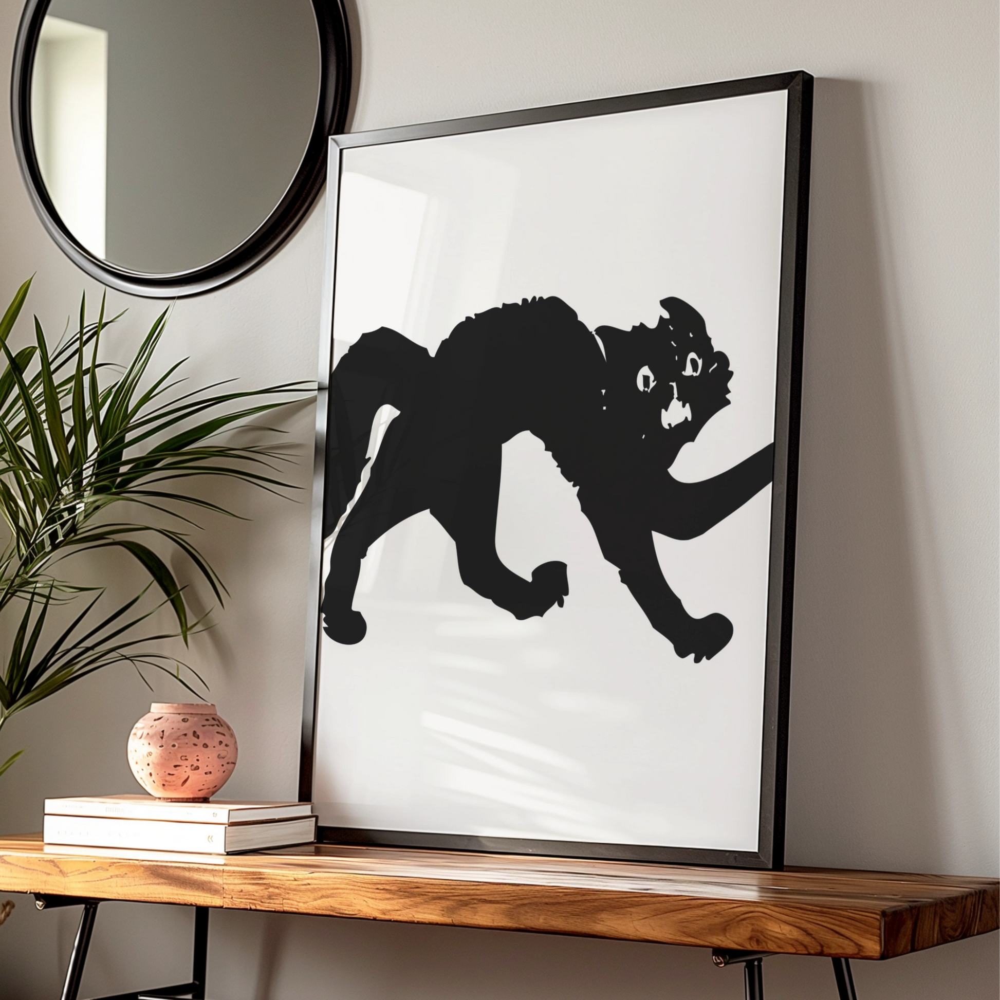 Halloween Black Cat Poster, Spooky Cat Silhouette Wall Art, Gothic Cat Print, Witch Cat Decor