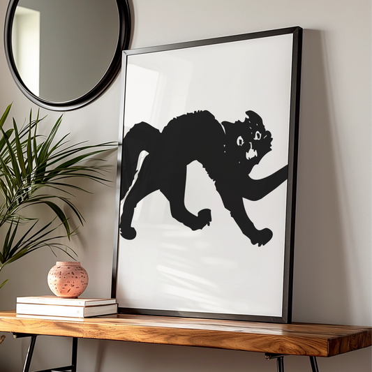 Halloween Black Cat Poster, Spooky Cat Silhouette Wall Art, Gothic Cat Print, Witch Cat Decor