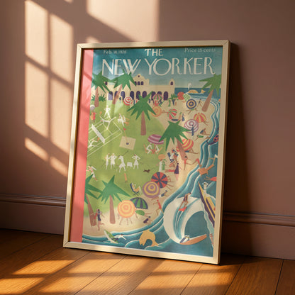 The New Yorker 1928 Beach Resort Cover Art Poster, Vintage Art Deco Wall Print