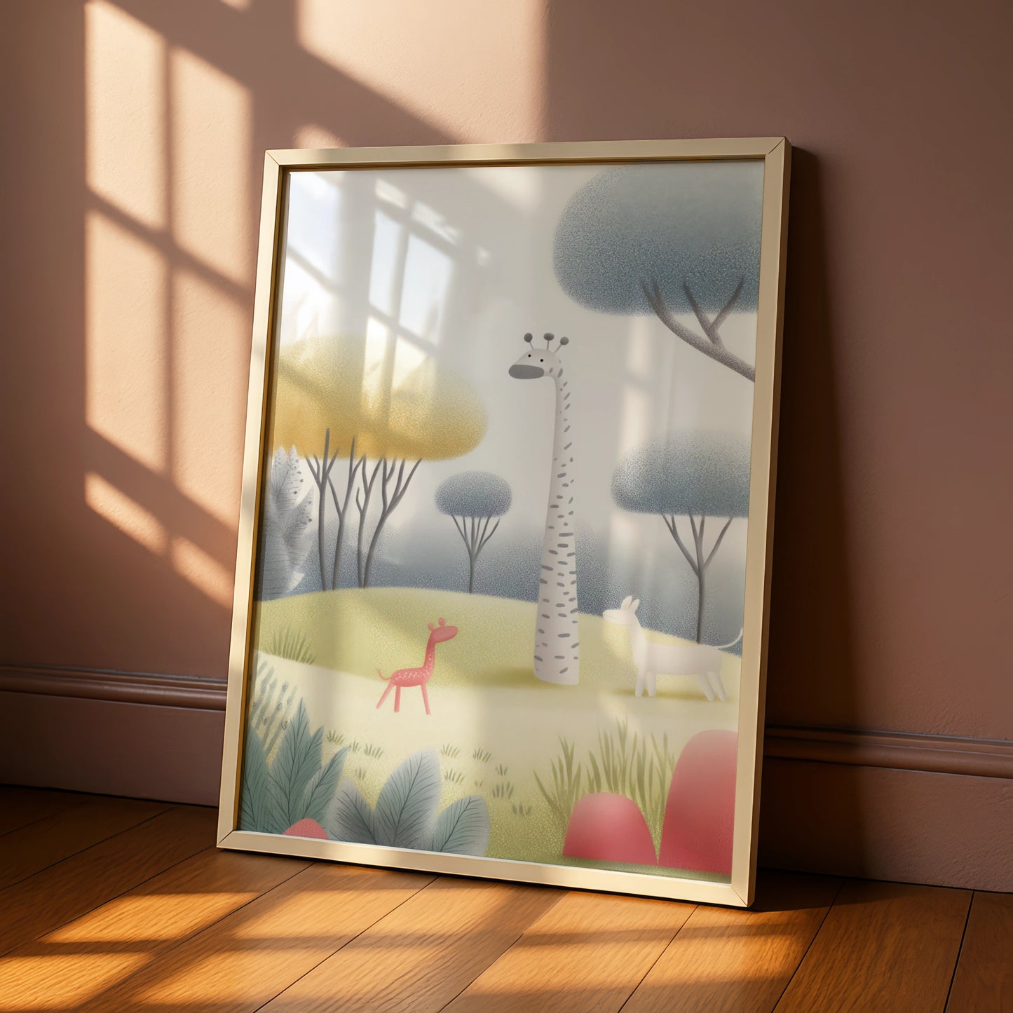 Giraffe Nursery Wall Art, Pastel Safari Print, Baby Animal Poster, Kids Room Decor
