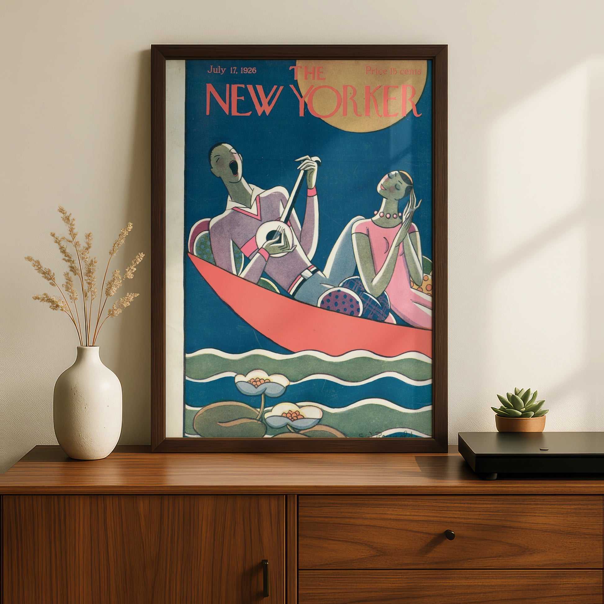 New Yorker 1926 Vintage Cover Poster, Art Deco Couple Boat, Retro Magazine Wall Art