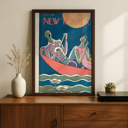 New Yorker 1926 Vintage Cover Poster, Art Deco Couple Boat, Retro Magazine Wall Art