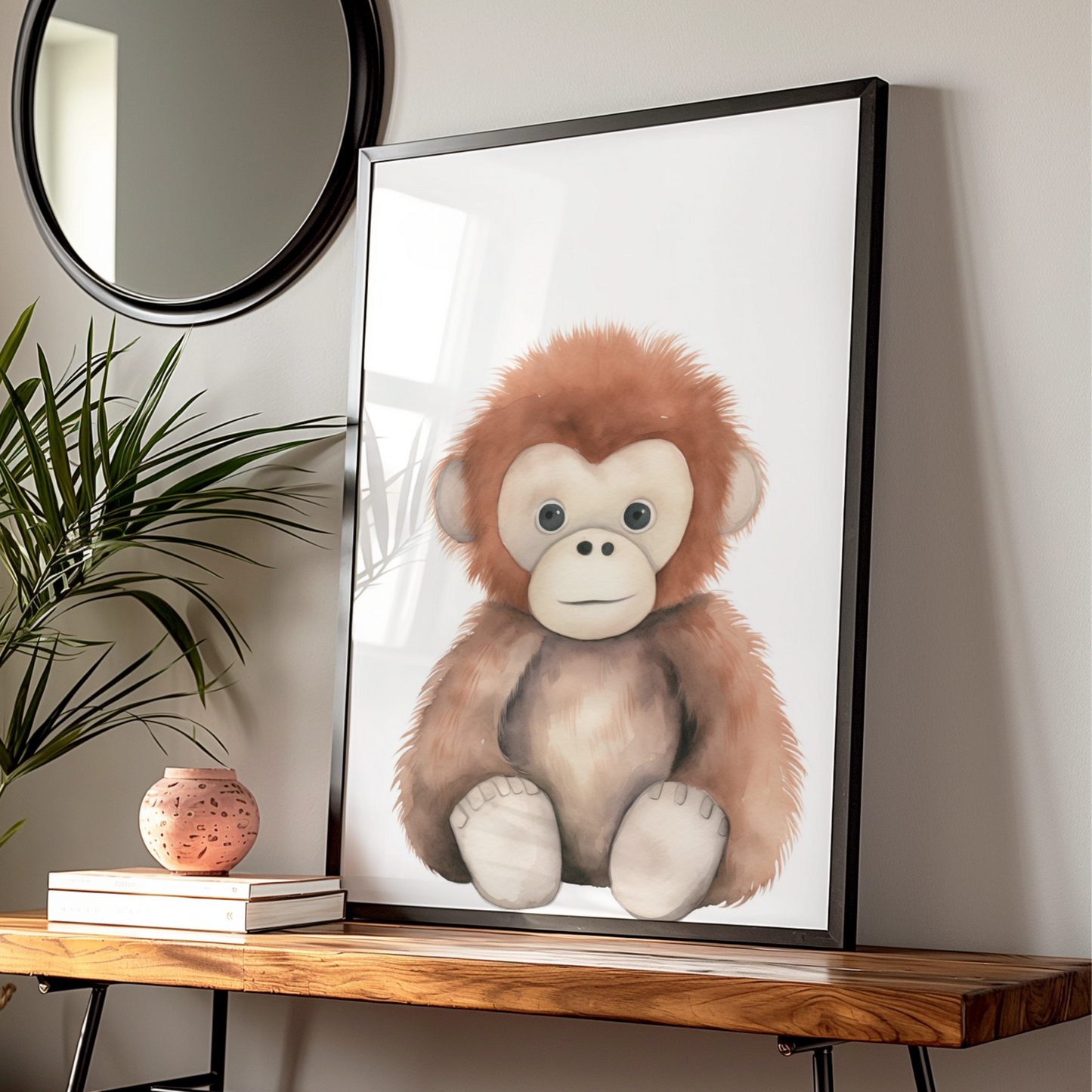 Baby Monkey Nursery Wall Art, Cute Orangutan Poster, Safari Animal Print for Kids Room