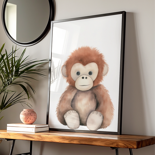 Baby Monkey Nursery Wall Art, Cute Orangutan Poster, Safari Animal Print for Kids Room