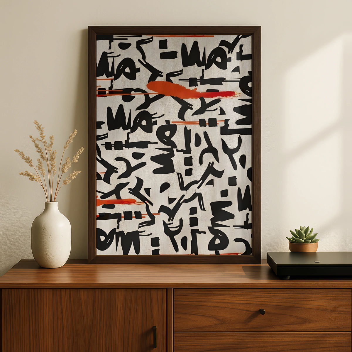 Abstract Graffiti Calligraphy Print, Black White Red Modern Wall Art Poster
