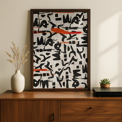 Abstract Graffiti Calligraphy Print, Black White Red Modern Wall Art Poster