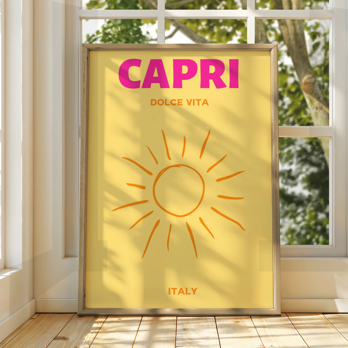 Capri Italy Travel Poster, Dolce Vita Wall Art, Retro Sun Print, Italian Holiday Decor