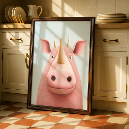 Cute Rhino Nursery Wall Art, Pink Rhinoceros Print, Kids Room Poster, Baby Animal Decor
