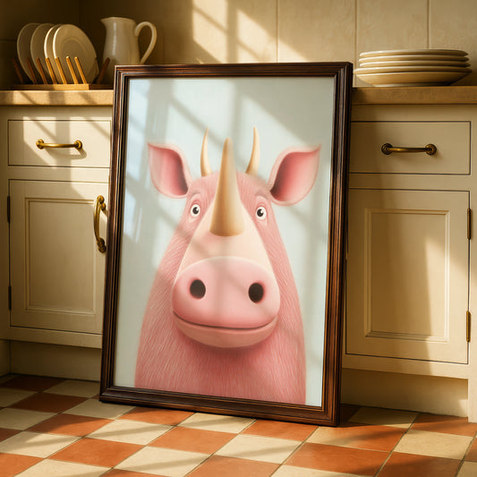Cute Rhino Nursery Wall Art, Pink Rhinoceros Print, Kids Room Poster, Baby Animal Decor