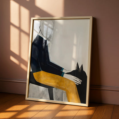 Faceless Figure with Dog, Modern Figurative Art Print, Contemporary Poster