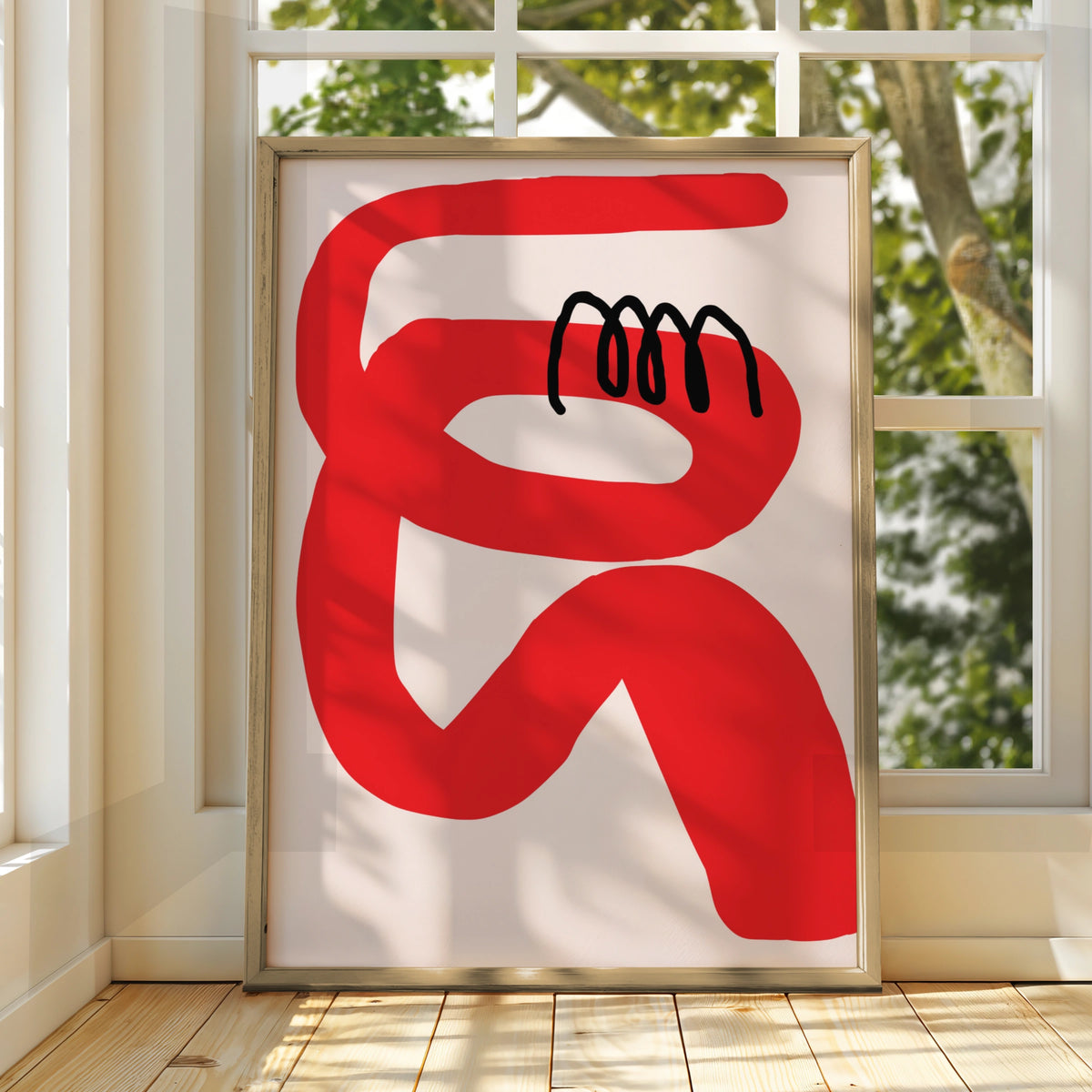 Bold Red Abstract Figure Poster, Modern Maximalist Wall Art, Eclectic Art Print