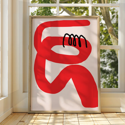 Bold Red Abstract Figure Poster, Modern Maximalist Wall Art, Eclectic Art Print