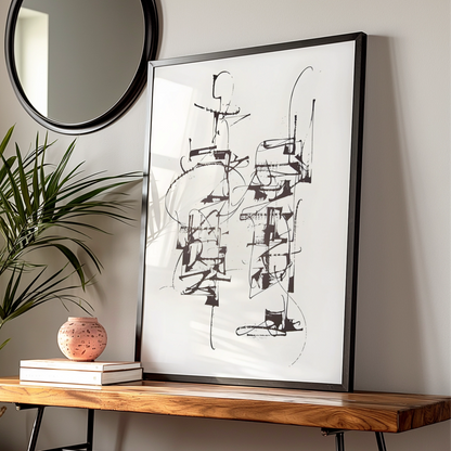 Abstract Monochrome Wall Art, Black and White Gestural Print, Modern Contemporary Poster — Digital Download