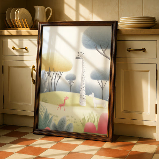 Giraffe Nursery Wall Art, Pastel Safari Print, Baby Animal Poster, Kids Room Decor