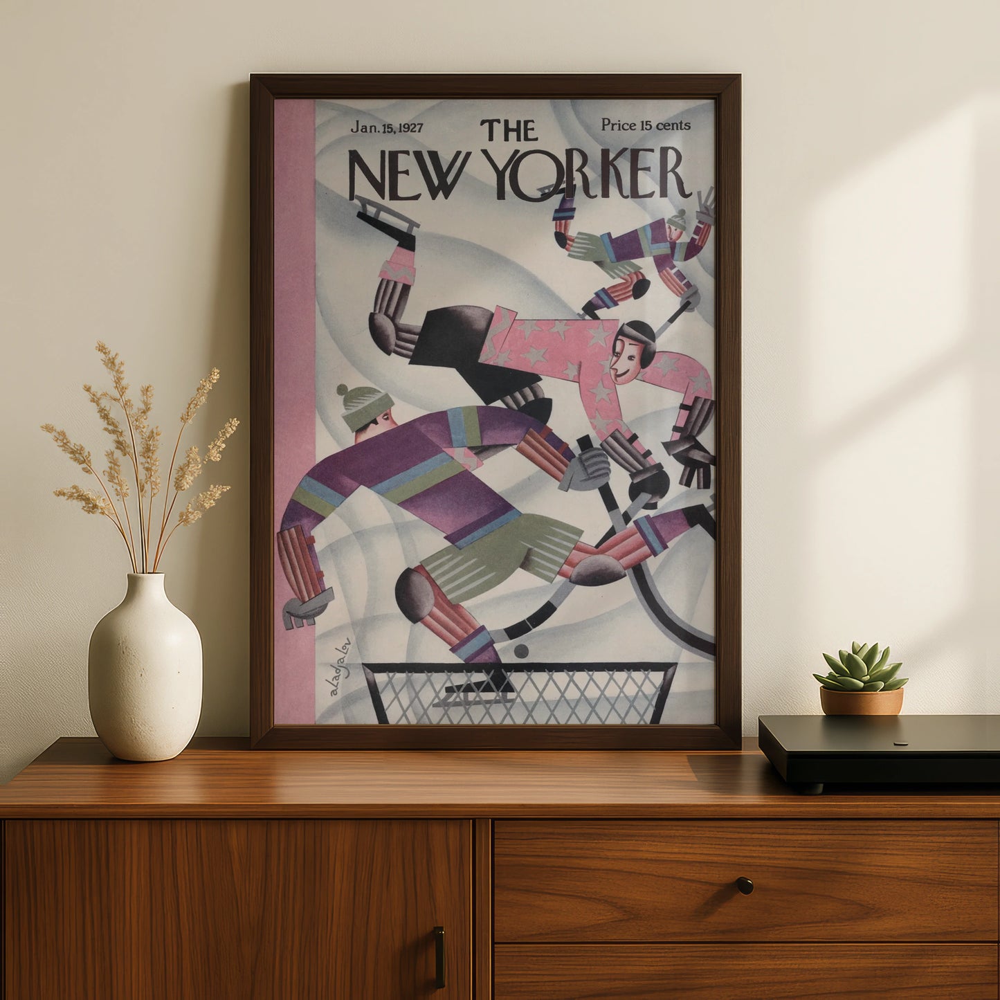 The New Yorker January 1927 Ice Hockey Cover Poster, Vintage Art Deco Wall Art Print