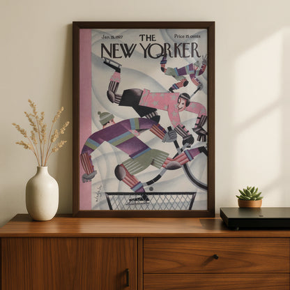 The New Yorker January 1927 Ice Hockey Cover Poster, Vintage Art Deco Wall Art Print