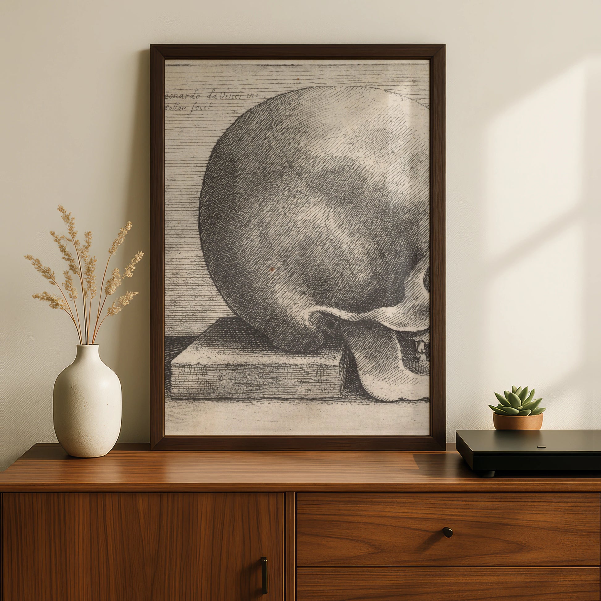 Leonardo da Vinci Skull Etching Poster, Halloween Art, Anatomy Wall Print