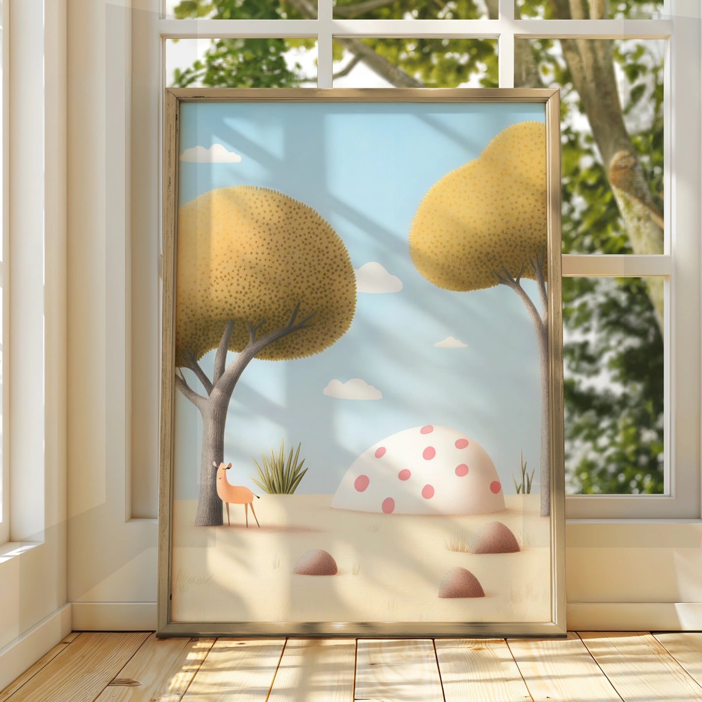 Nursery Wall Art Deer Print, Whimsical Safari Poster, Baby Room Decor, Soft Colours Kids