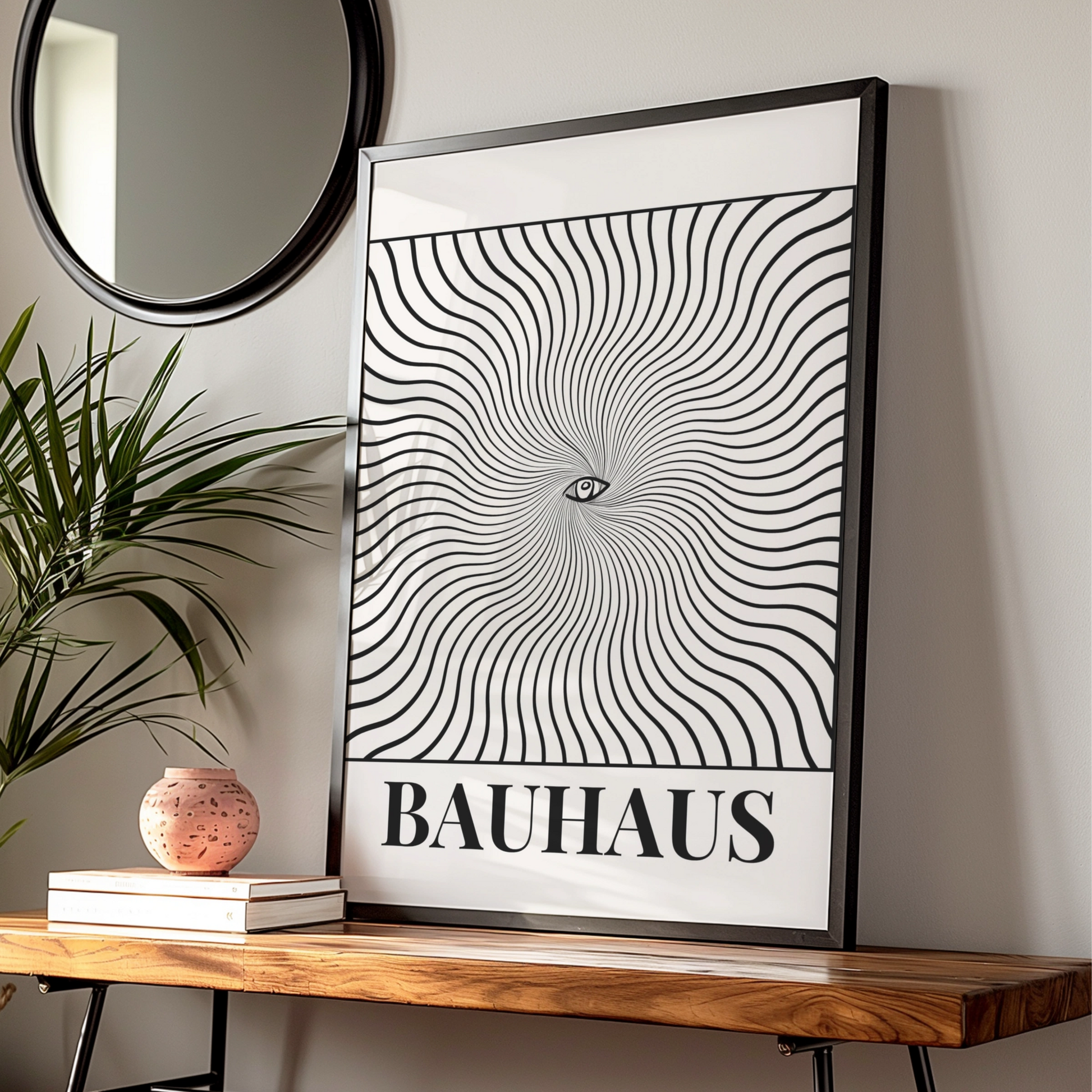 Bauhaus Eye Swirl Poster, Black White Maximalist Wall Art, Optical Illusion Print