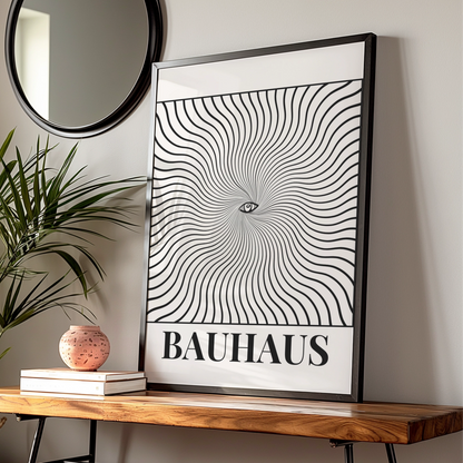 Bauhaus Eye Swirl Poster, Black White Maximalist Wall Art, Optical Illusion Print