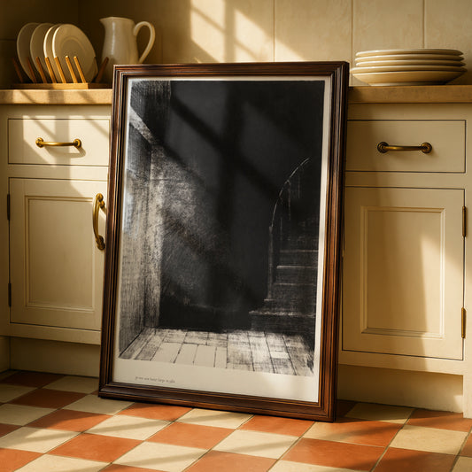 Dark Staircase Halloween Art Print, Creepy Gothic Horror Poster, Spooky Black Wall Art