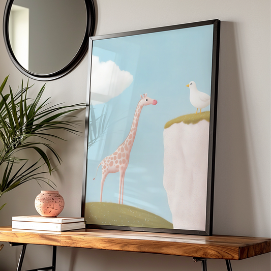 Giraffe Nursery Wall Art, Cute Animal Print, Baby Girl Poster, Pastel Kids Room Decor