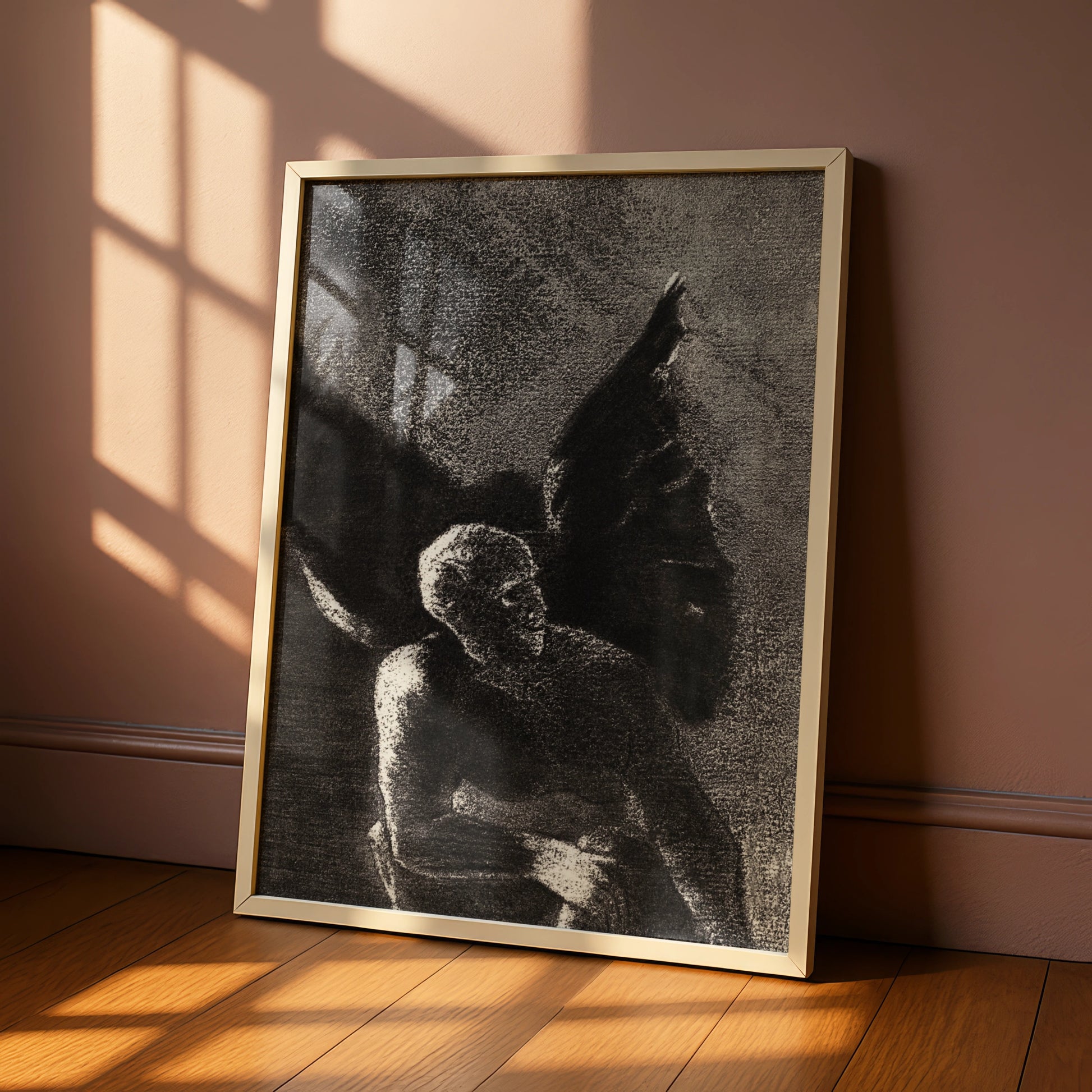 Dark Winged Demon Halloween Art Print, Gothic Black Wall Poster, Occult Fallen Angel
