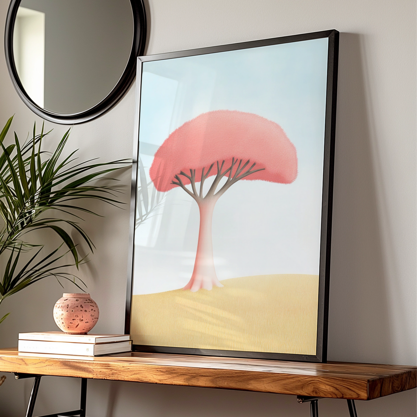 Pink Tree Nursery Wall Art, Pastel Nature Print, Baby Room Poster, Kids Decor