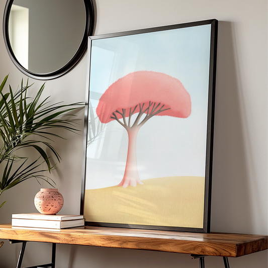 Pink Tree Nursery Wall Art, Pastel Nature Print, Baby Room Poster, Kids Decor