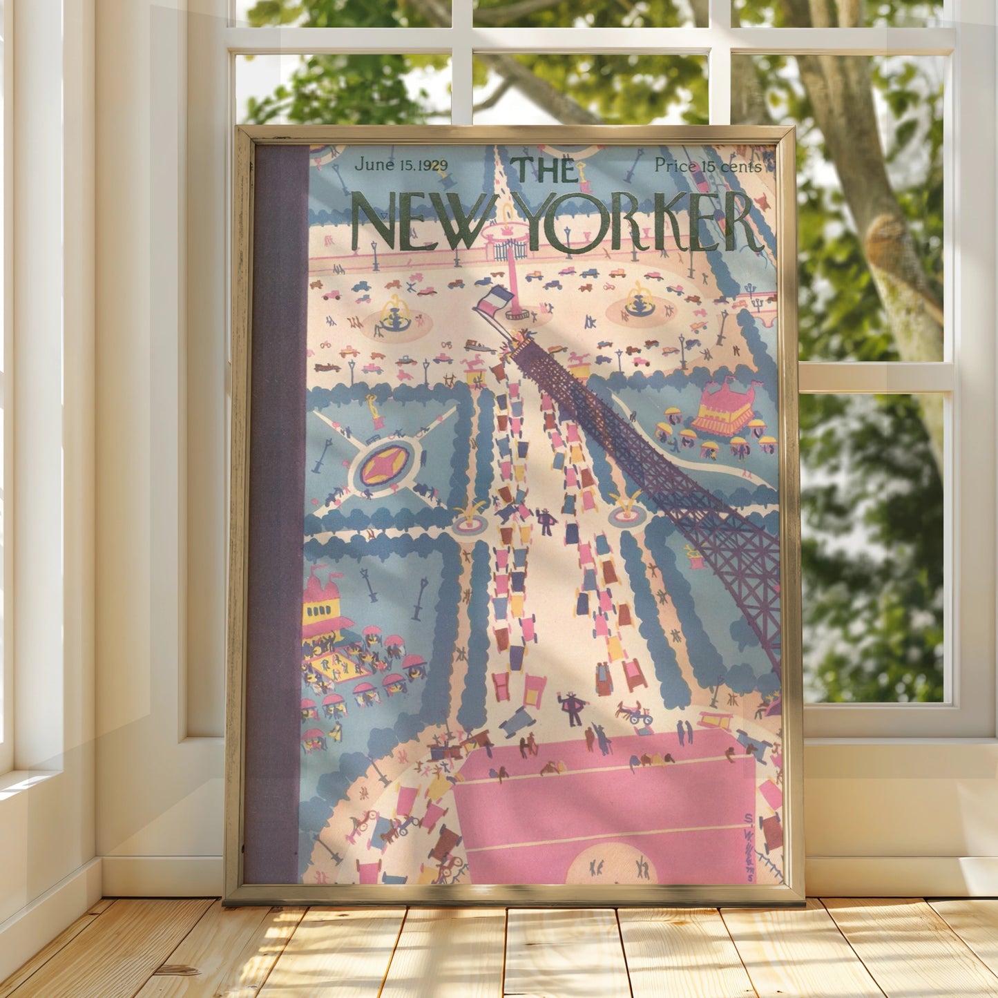 New Yorker Cover June 1929 Paris Eiffel Tower Art Poster, Vintage French Art Deco Print