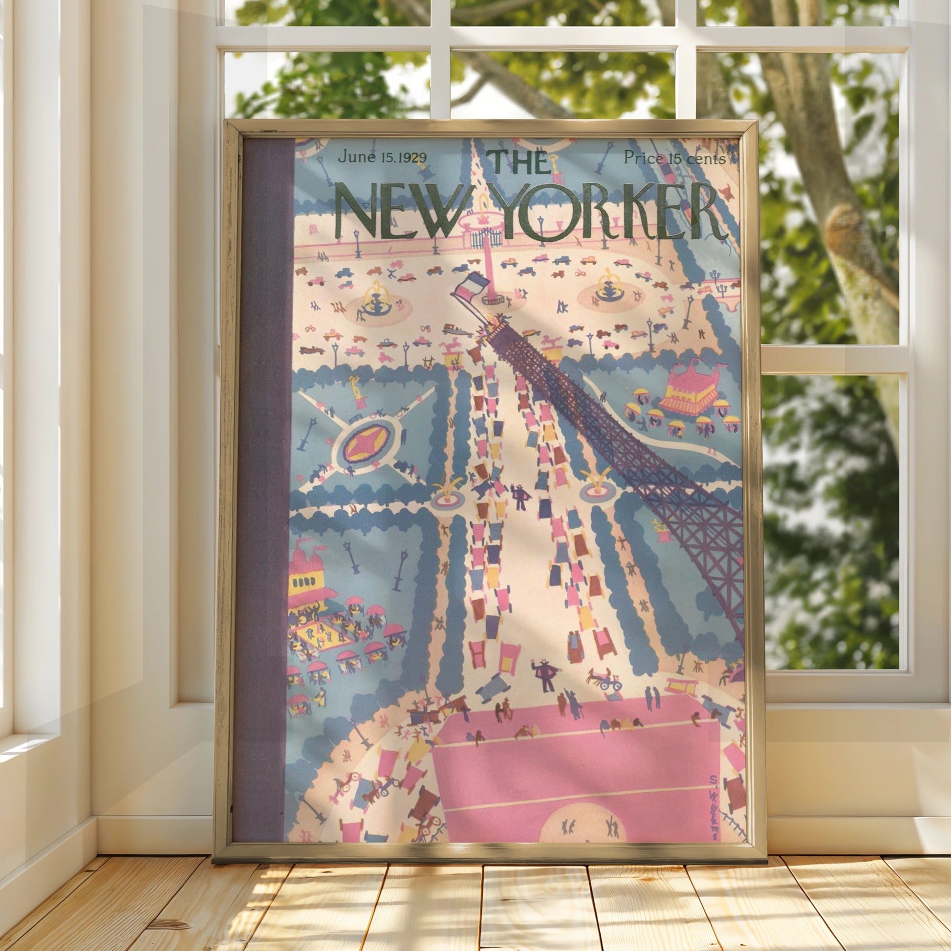 New Yorker Cover June 1929 Paris Eiffel Tower Art Poster, Vintage French Art Deco Print