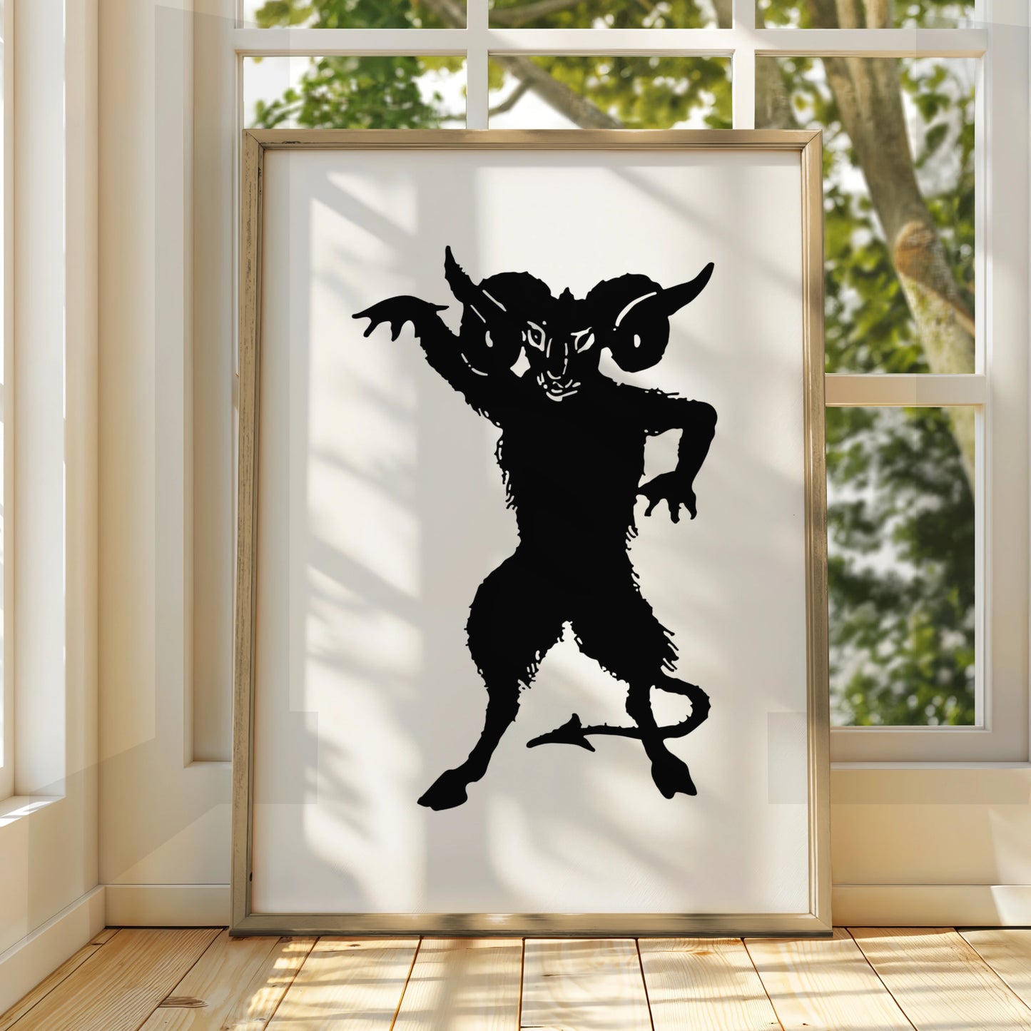 Halloween Devil Demon Poster, Dark Gothic Wall Art, Krampus Black Silhouette Print