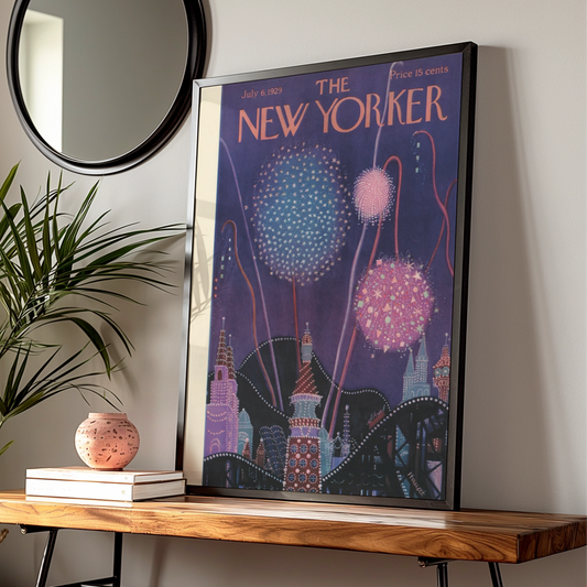 The New Yorker July 1929 Fireworks Cover Poster, Vintage Art Deco Night Sky Print