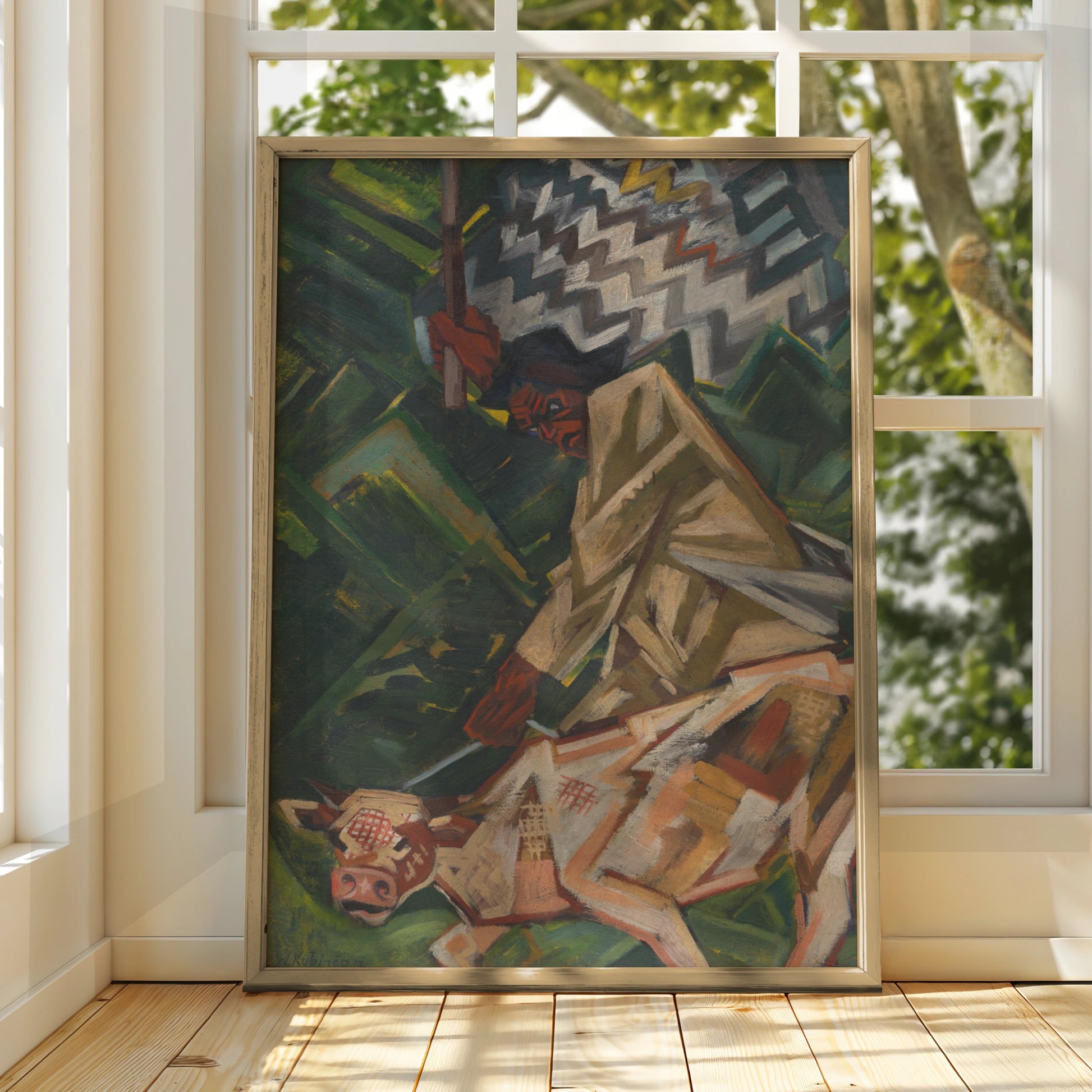 Halloween Expressionist Witch Art Print, Dark Cubist Poster, Occult Wall Art, Spooky Green Decor